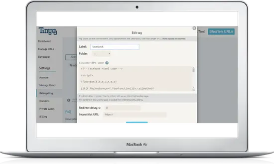 Screenshot of Tiny Link retargeting setup