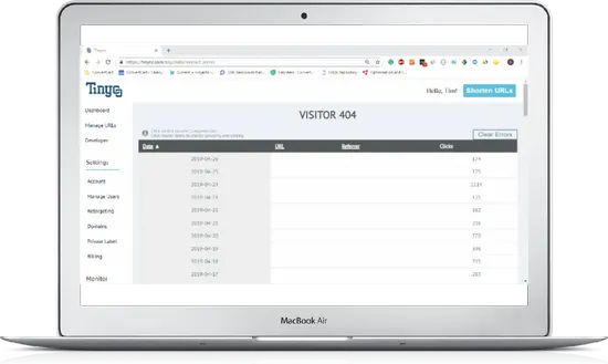 Screenshot of Short Link 404-error analysis
