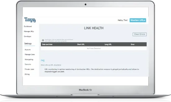 Screenshot of Short Link uptime analysis